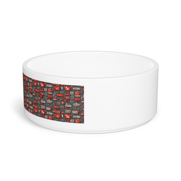 Crimson Cogs and Circuitry Pattern - Pet Bowl