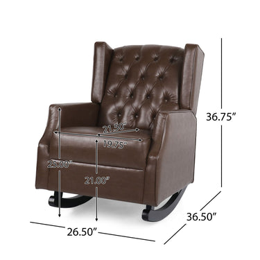 Dark brown Amedou contemporary tufted wingback rocking chair with cushioned seat and high back, by HouseOfZazla.