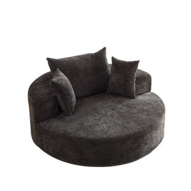HouseOfZazla 55-inch chenille foam swivel accent chair with a modern design and plush upholstered seat.