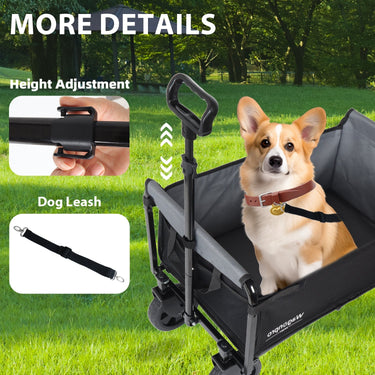 HouseOfZazla outdoor wagon with foldable 4-wheel trolley, bench seat, and built-in dog leash for versatile outdoor use