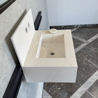 Custom Quartz Bathroom Sink – Handmade Quartz Vessel Sink, Integrated Quartz Countertop Sink, Modern Quartz Vanity Sink (QU-038)