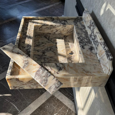 Handcrafted Calacatta Viola Marble Sink With Backsplash: Custom Bathroom Vanity (NS-065)