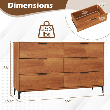 6-Drawer Dresser with Interlock System for Bedroom Living Room-Cherry