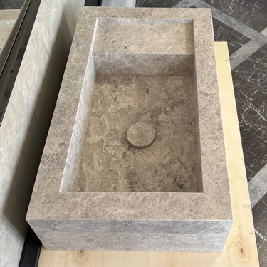 Custom Marble Sink, Handmade Custom Tundra Grey Marble Sink, Marble Vanity Top Sink, Sink For Bathroom, Marble Vessel Sink,Marble Countertop (NS-066)