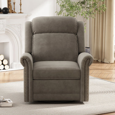 HouseOfZazla 360-degree swivel manual rocking recliner with adjustable backrest, showing cushioned seat and armrests for comfort.