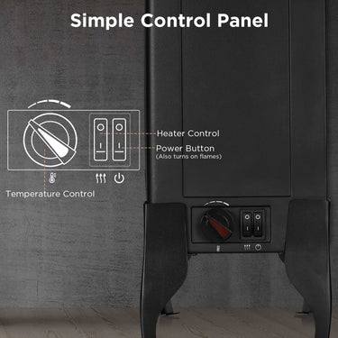 TURBRO Suburbs TS17 electric fireplace stove heater with realistic flame display and black metal body, indoor heating appliance.