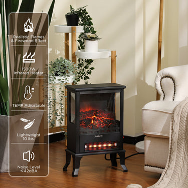 TURBRO Suburbs TS17Q electric fireplace stove with realistic flame effect and black metal finish, compact heater for living spaces