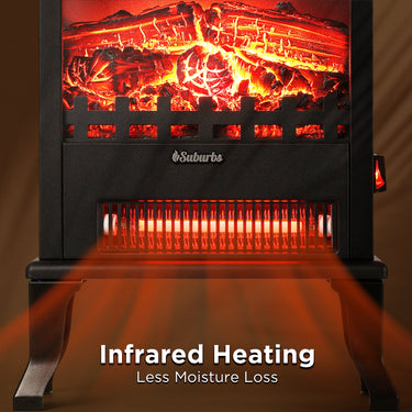 TURBRO Suburbs TS17Q electric fireplace stove heater with realistic flame effect and black metal finish.