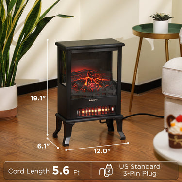 TURBRO Suburbs TS17Q electric fireplace stove heater with realistic flame and black metal exterior, compact and modern design.