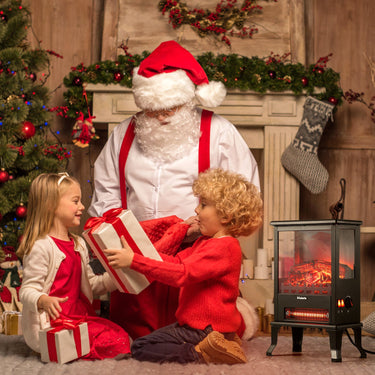 TURBRO Suburbs TS17Q electric fireplace stove heater with realistic flame effect and black metal finish.