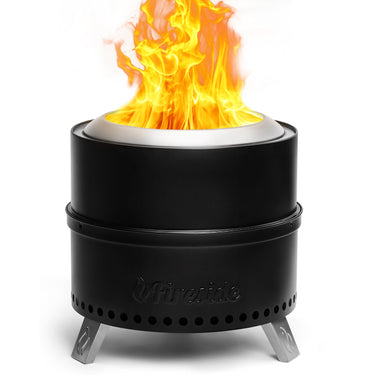 TURBRO Pluto R19-PG smokeless outdoor fire pit in painted black, showing a modern round design with a safety mesh cover.