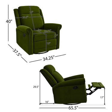 HouseOfZazla 360° swivel manual rocking recliner with adjustable backrest, featuring cushioned seat and armrests for comfort.