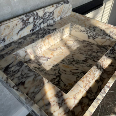 Handcrafted Calacatta Viola Marble Sink With Backsplash: Custom Bathroom Vanity (NS-065)