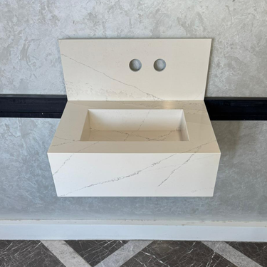 Custom Quartz Bathroom Sink – Handmade Quartz Vessel Sink, Integrated Quartz Countertop Sink, Modern Quartz Vanity Sink (QU-038)