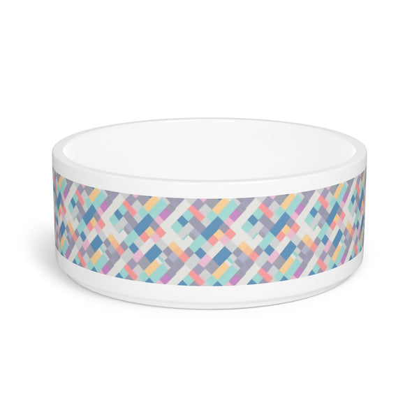 Pastel Pixel Weave in Diagonal Harmony - Pet Bowl