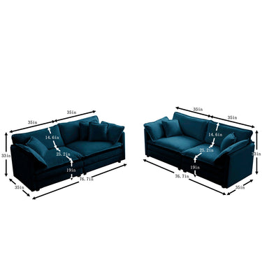 Blue chenille 2-piece living room sofa set by HouseOfZazla with plush cushions and modern design, perfect for contemporary decor.