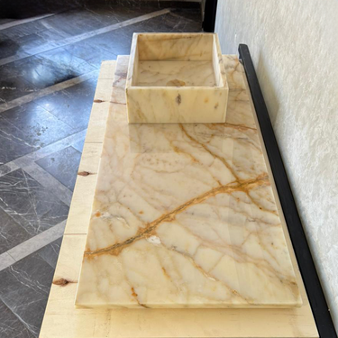 Custom Calacatta Gold Marble Sink – Handmade Natural Stone Bathroom Basin, Luxury Goldish Marble Vanity Top, Countertop and Sink (NS-084)