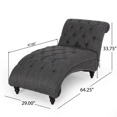 HouseOfZazla chaise lounge with button tufted diamond stitching, featuring a plush upholstered seat and elegant design.