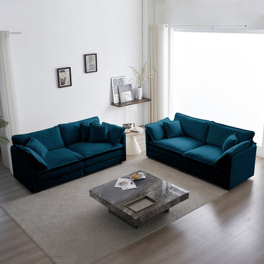 Blue chenille 2-piece living room sofa set by HouseOfZazla featuring plush cushions and modern design.