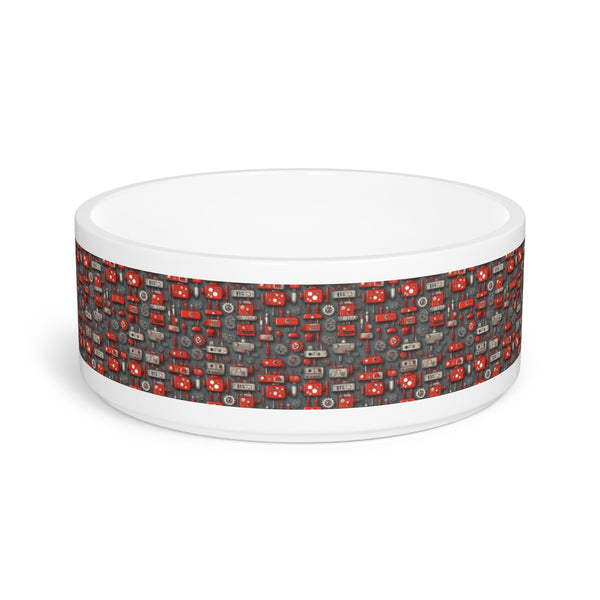 Crimson Cogs and Circuitry Pattern - Pet Bowl