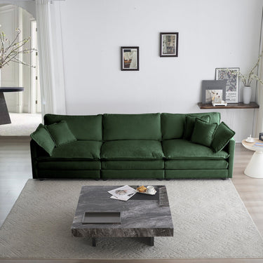 Two-piece green chenille upholstered sectional sofa set with plush cushions and modern design, perfect for living rooms.