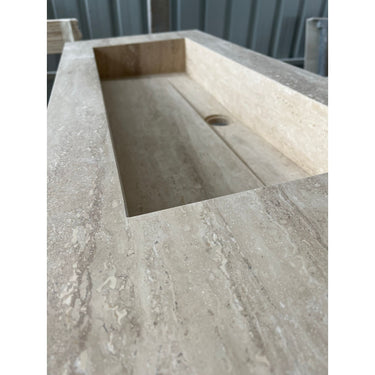 HANDCRAFTED CUSTOM TRAVERTINE TROUGH SINK (TR-061)