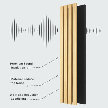 Solid wood acoustic slat wall panels by HAUSVITA, broad strip design, showcasing natural wood texture and modern interior decor style.