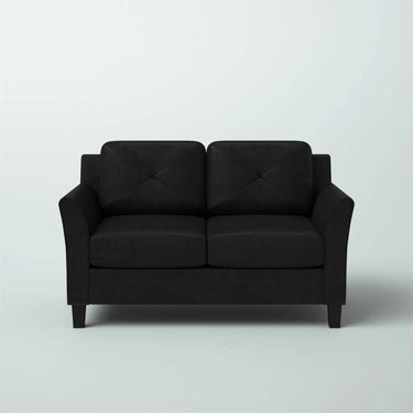 Modern Upholstered Loveseat Sofa in Black Microfiber with Button Tufted Cushions