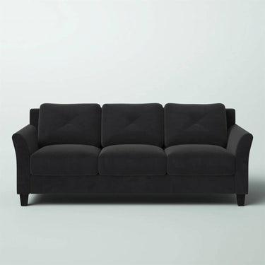 Black microfiber 3-seater sofa by HomePacific, modern upholstered living room sofa with clean design and plush cushions.