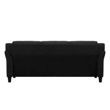 Modern black microfiber 3-seater sofa in a living room setting, upholstered by HomePacific.