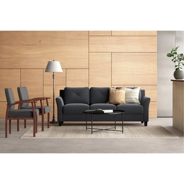 Modern black microfiber 3-seater sofa from HomePacific, upholstered living room sofa with sleek design and comfortable seating.