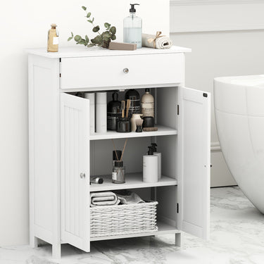 Bathroom Floor Cabinet Freestanding Storage Organizer with 2 Doors-White