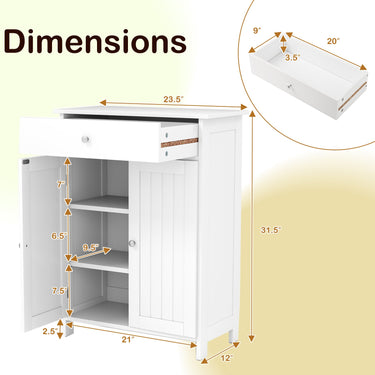 Bathroom Floor Cabinet Freestanding Storage Organizer with 2 Doors-White