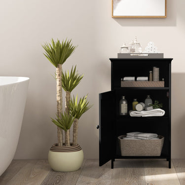 Bathroom Freestanding Floor Storage Cabinet with Adjustable Shelf-Black