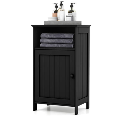 Bathroom Freestanding Floor Storage Cabinet with Adjustable Shelf-Black