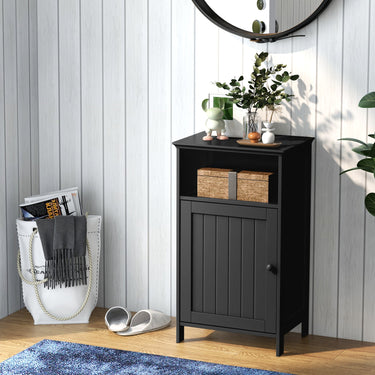 Bathroom Freestanding Floor Storage Cabinet with Adjustable Shelf-Black