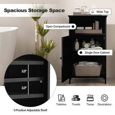 Bathroom Freestanding Floor Storage Cabinet with Adjustable Shelf-Black