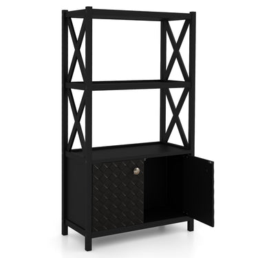 Bathroom Storage Cabinet with Open Shelves and Double Doors-Black