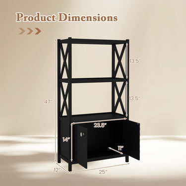 Bathroom Storage Cabinet with Open Shelves and Double Doors-Black