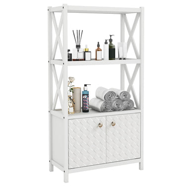 Bathroom Storage Cabinet with Open Shelves and Double Doors-White