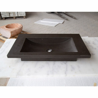 Black Andesite Natural Stone Rectangular Sink Honed/Matte (W)20" (L)33" (H)6"