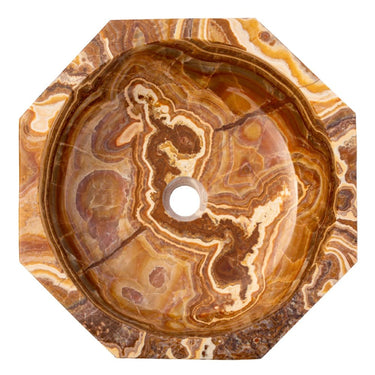 Brown Onyx Translucent Octagon Natural Stone Vessel Sink Polished  (D)17" (H)5"