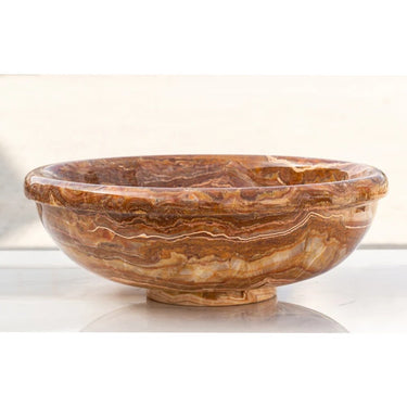 Brown Onyx Translucent Natural Stone Drop-in Vessel Sink Polished  (D)16" (H)6"