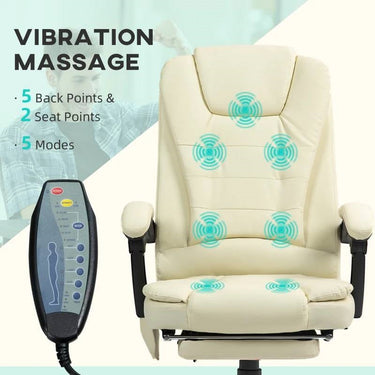 Cream 7 Mode Vibrating High Back Executive Massage Adjustable Office Chair