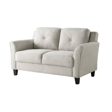 Modern Upholstered Loveseat Sofa in Cream Microfiber with Button Tufted Cushions