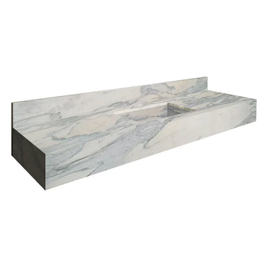 Calacatta Olivia Marble Sink Wall-mount Bathroom Sink with 8" Backsplash (W)16" (L)60" (H)8"