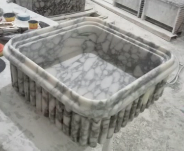 Calacatta Viola Marble Natural Stone Ribbed Square Vessel Sink (W)16.5" (L)16.5" (H)6"