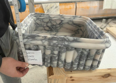 Calacatta Viola Marble Natural Stone Ribbed Square Vessel Sink (W)16.5" (L)16.5" (H)6"