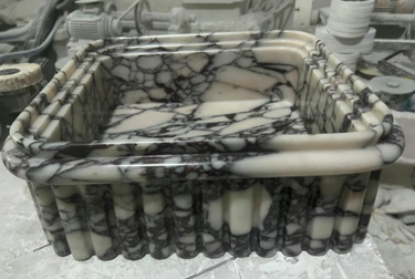 Calacatta Viola Marble Natural Stone Ribbed Square Vessel Sink (W)16.5" (L)16.5" (H)6"