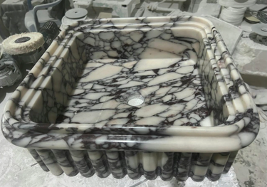 Calacatta Viola Marble Natural Stone Ribbed Square Vessel Sink (W)16.5" (L)16.5" (H)6"